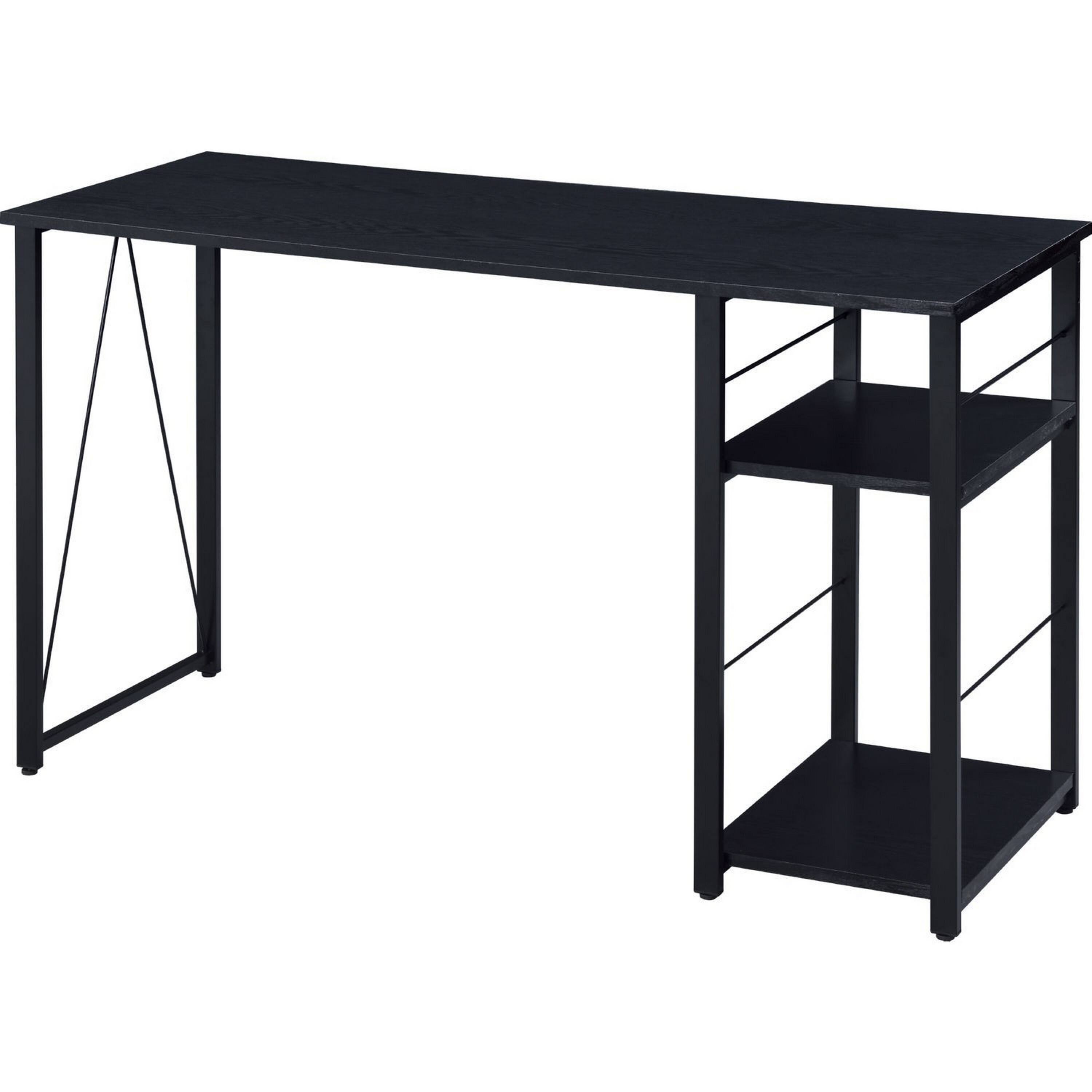 Front. Manhattan Lane - Writing Desk with 2 Tier Side Shelves and Tubular Metal Legs, Black - Brown and Black.