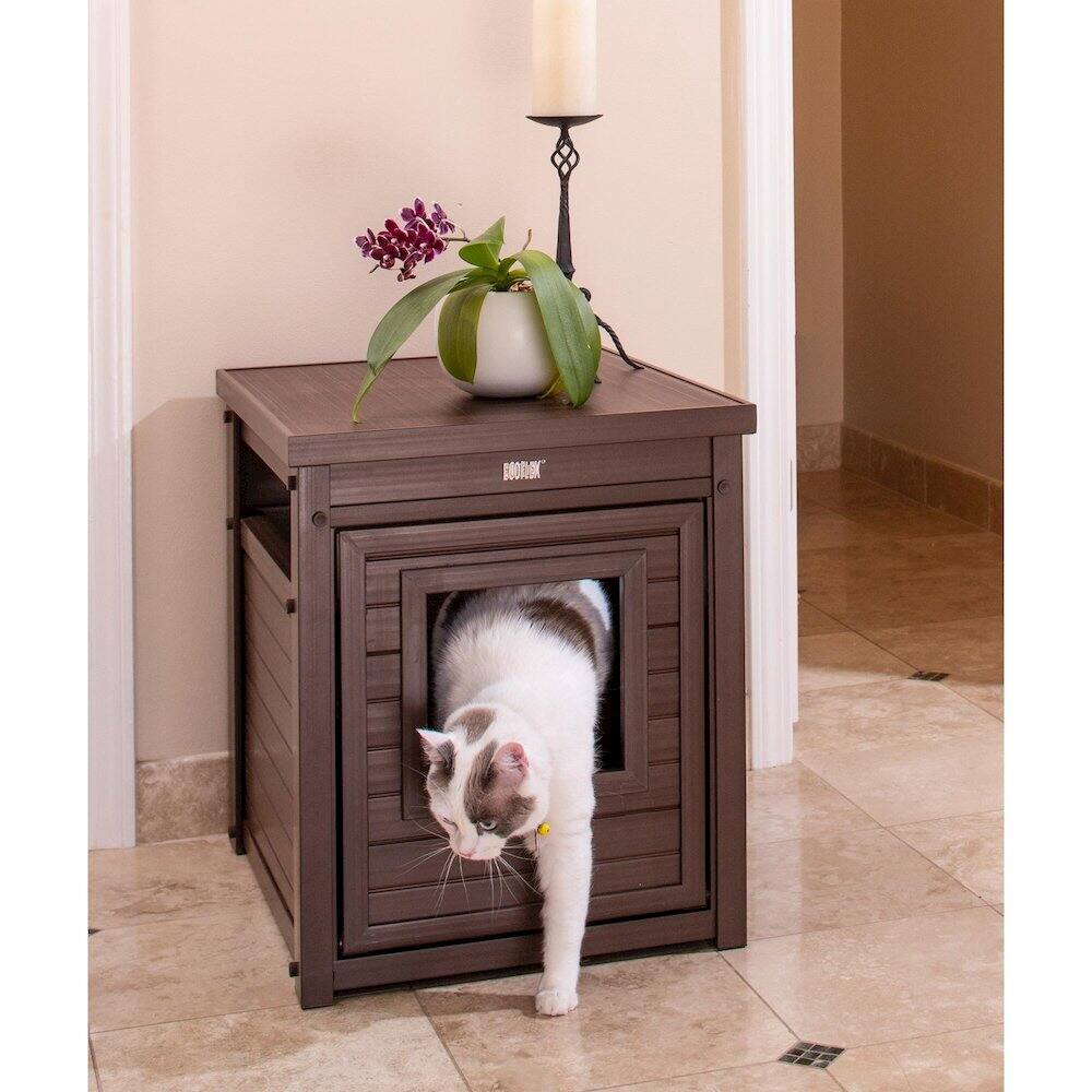 Left. New Age Pet - ECOFLEX Litter Box Cover End Table - Russet - Russet.