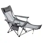 Front. VEVOR - Reclining Camping Chair, 4 Adjustable Positions, Portable Folding Lounger for Adults, Mesh Beach Chair with Headrest - Grey.