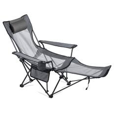 Front. VEVOR - Reclining Camping Chair, 4 Adjustable Positions, Portable Folding Lounger for Adults, Mesh Beach Chair with Headrest - Grey.