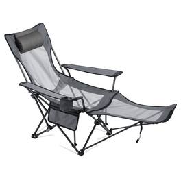 VEVOR - Reclining Camping Chair, 4 Adjustable Positions, Portable Folding Lounger for Adults, Mesh Beach Chair with Headrest - Gray