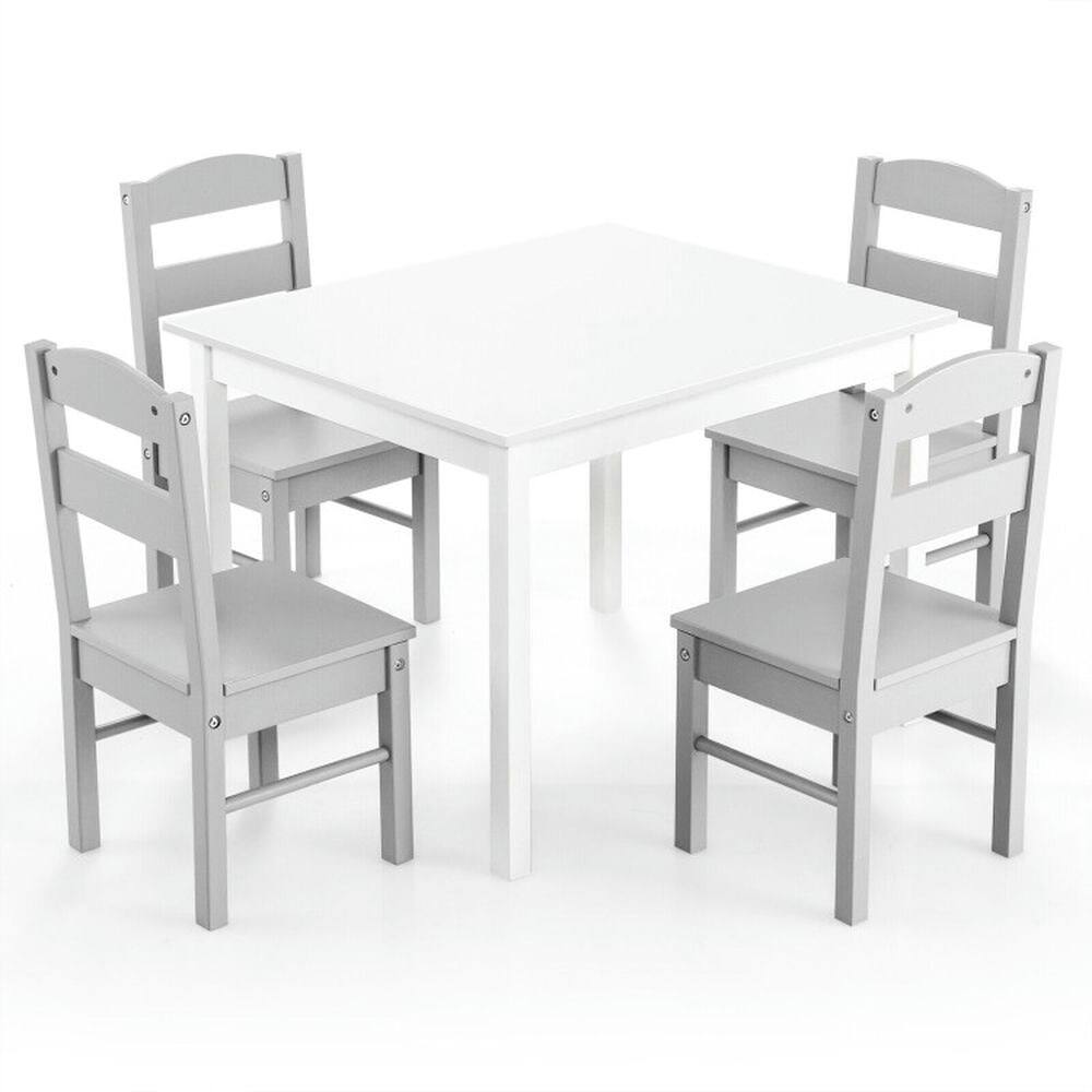 Pefilos - Kids 5 Pieces Table and Chair Set Wooden Children Activity Playroom Furniture Gift-White, Toddler Table - Gray
