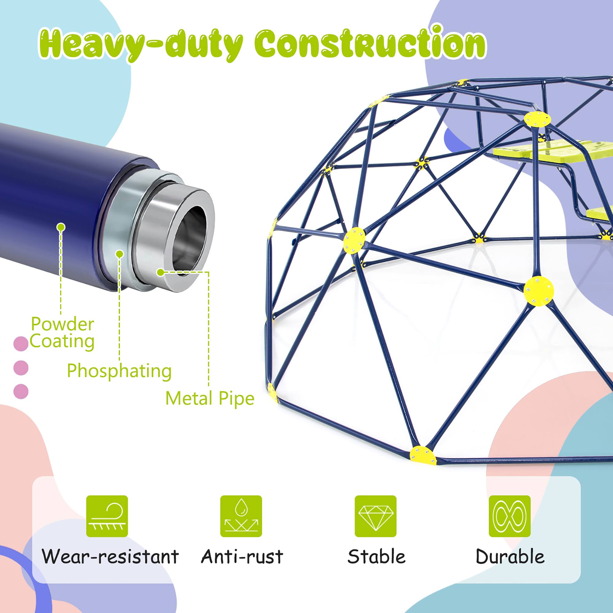 Heavy-duty Construction

- Powder Coating
- Phosphating
- Metal Pipe

Wear-resistant
Anti-rust
Stable
Durable