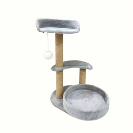TinyHomie - Multi-tiered cat tree with scratching posts and interactive ball toy - perfect indoor cat furniture for play and rest - Gray