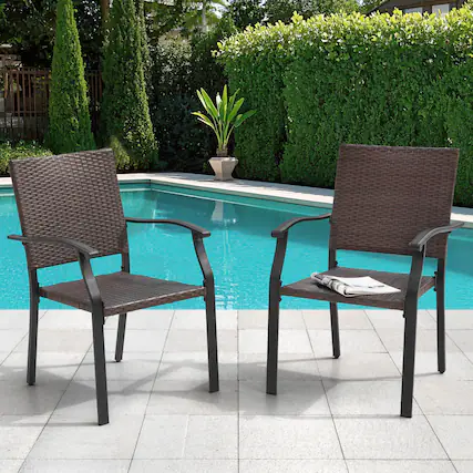Front. Nuu Garden - Outdoor Patio Iron Dining Chairs, All-Weather Wicker Material - black.