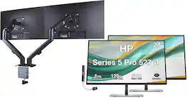 HP - Series 5 Pro 527pf 27" FHD IPS Monitor Displayport, HDMI (B28F5UT#ABA) 2 Pack, w/DKZ Hub & ErgoFlexy Dual Mount Arms - Black