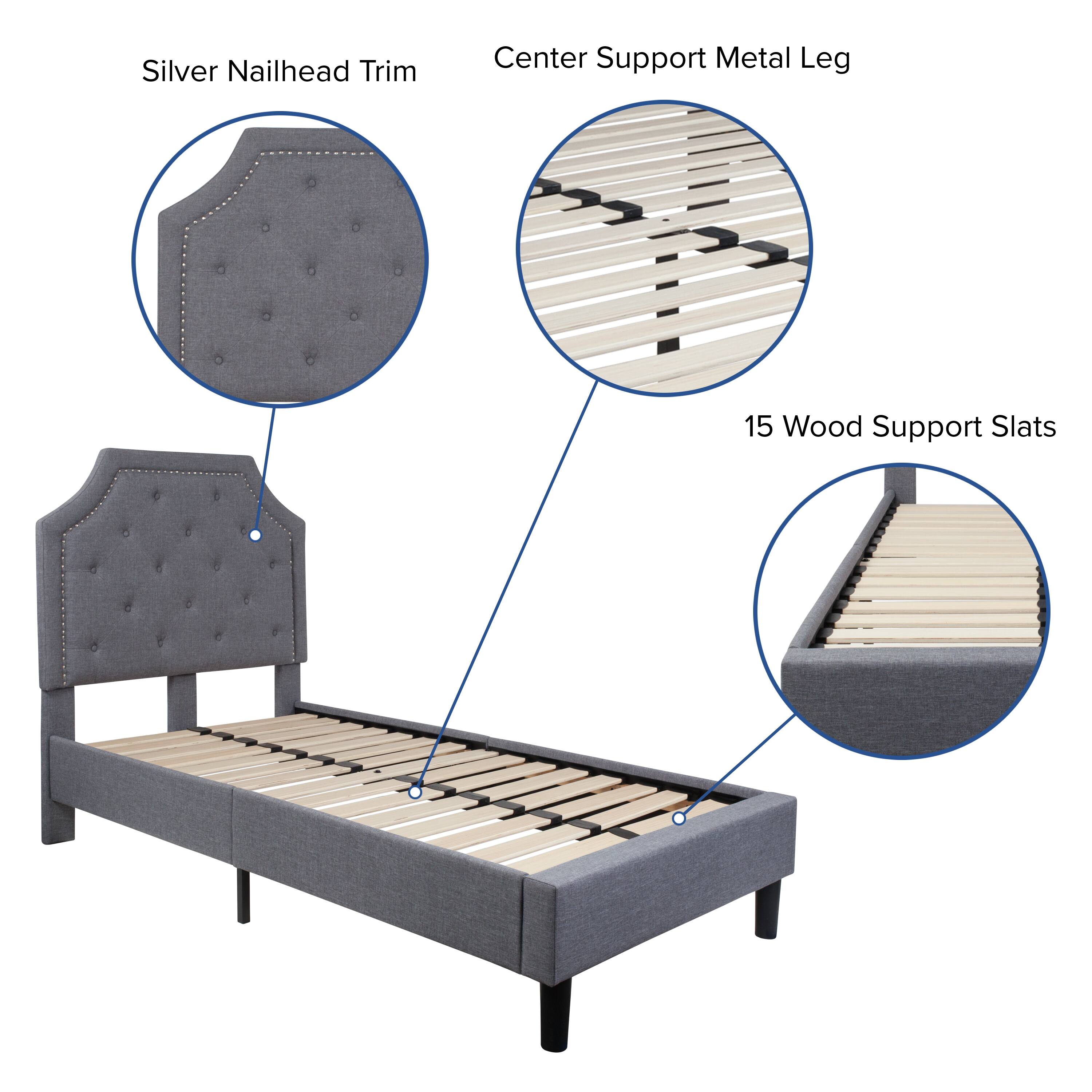 Silver Nailhead Trim  
Center Support Metal Leg  
15 Wood Support Slats