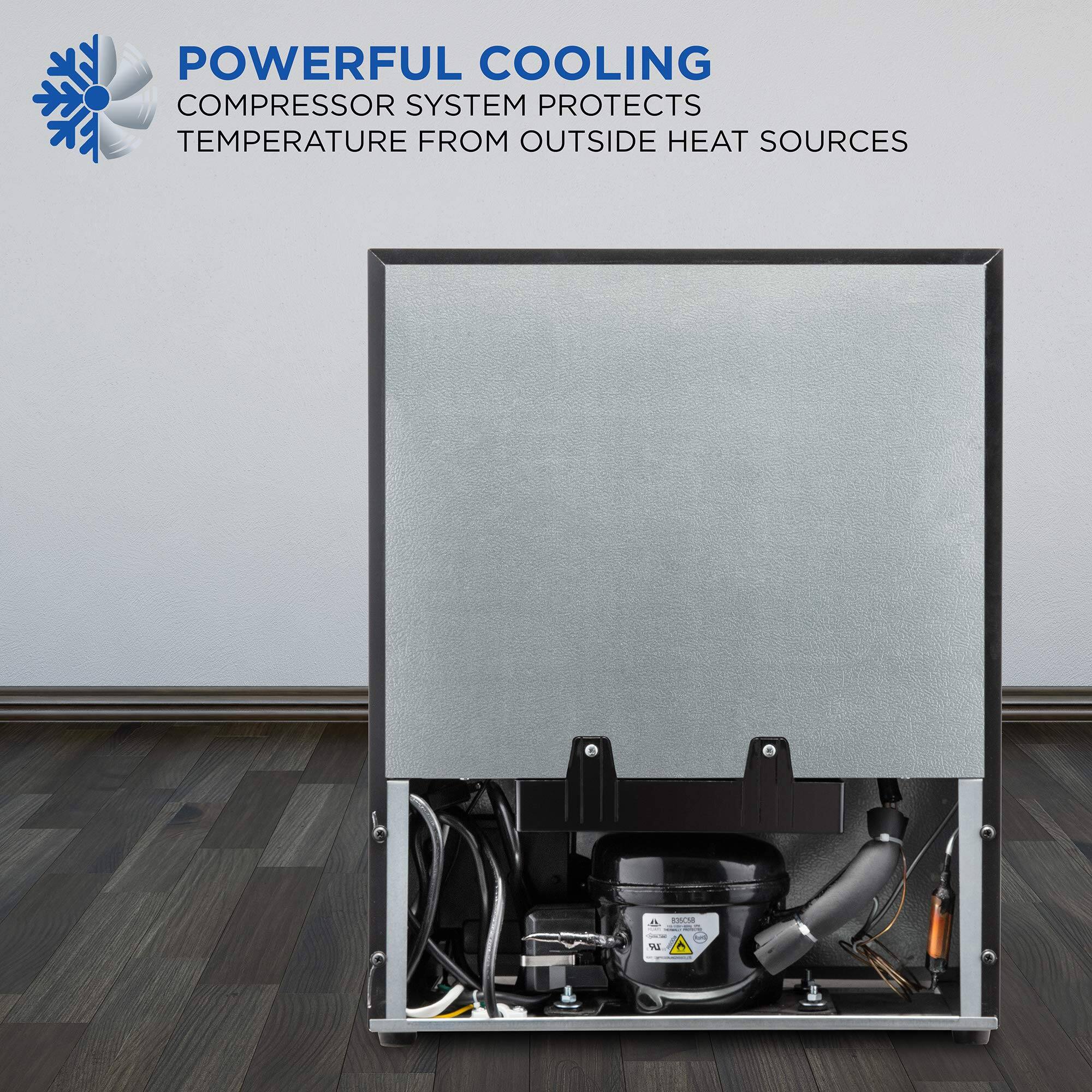 POWERFUL COOLING  
COMPRESSOR SYSTEM PROTECTS  
TEMPERATURE FROM OUTSIDE HEAT SOURCES