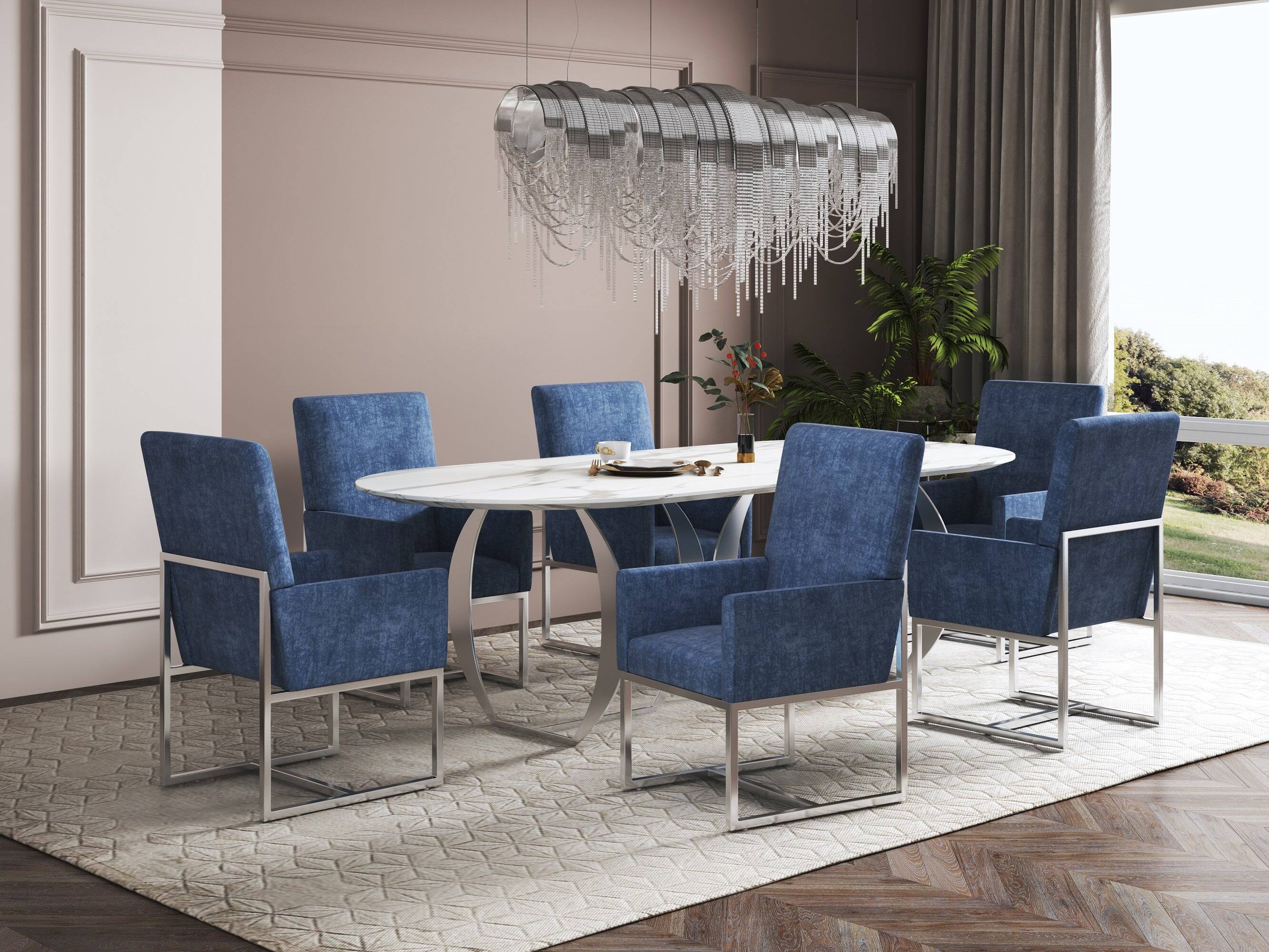 Alt View 4. Manhattan Comfort - Element Modern Metal Velvet Dining Chair - Blue.
