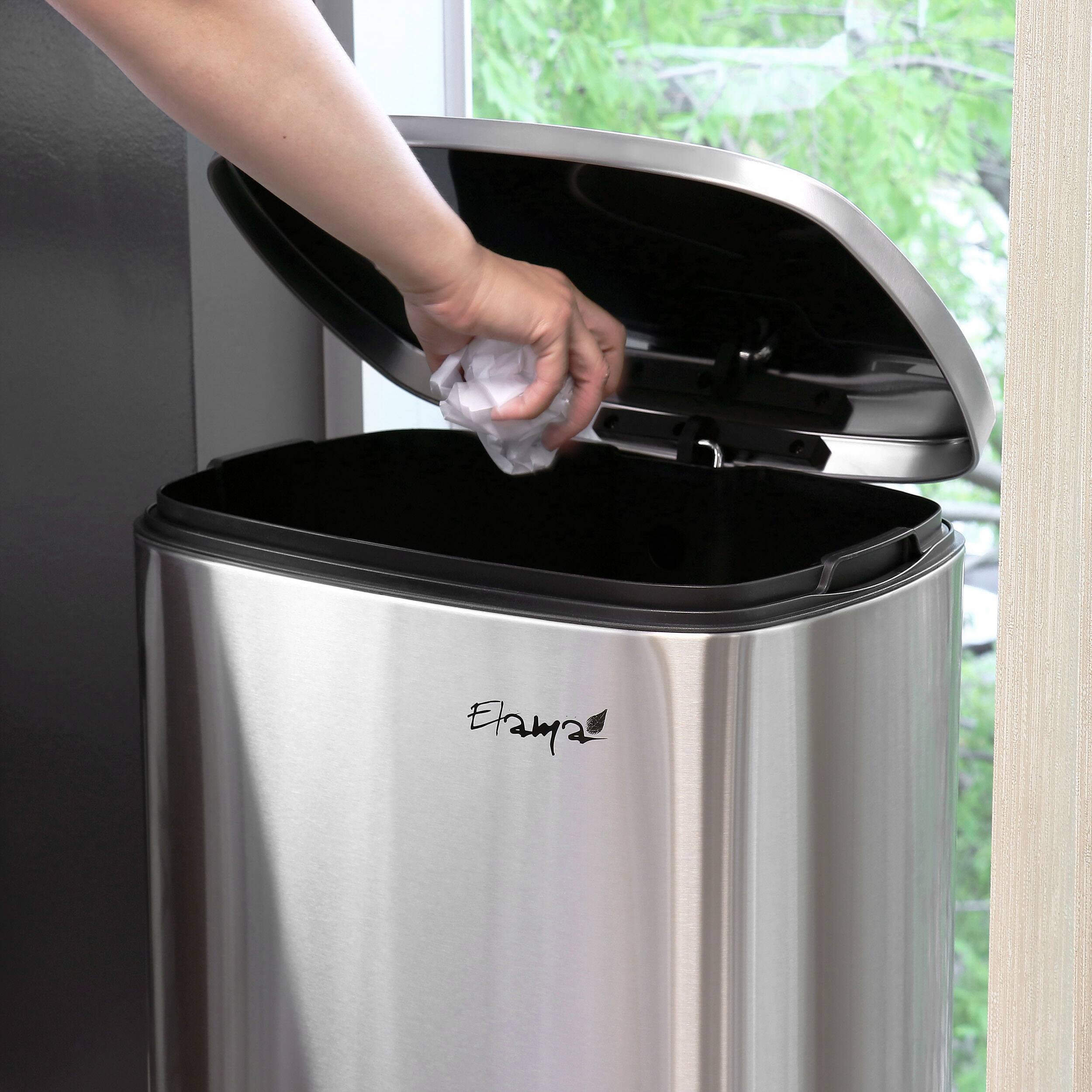 Alt View 9. Elama - Elama 3 Piece 13 Gallon and 1.3 Gallon Stainless Steel Step Trash Bin Combo Set with Slow Close Mechanism - Silver.