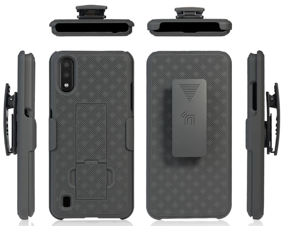 Alt View 8. Nakedcellphone - Case with Stand and Belt Clip Holster for Samsung Galaxy A01 - Black.