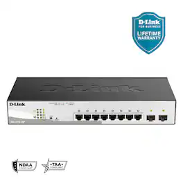 D-Link - 10-Port Gigabit Smart Managed PoE+ Switch, 8x PoE+ Ports (65W) + 2x Optical SFP Ports (DGS-1210-10P) - Black