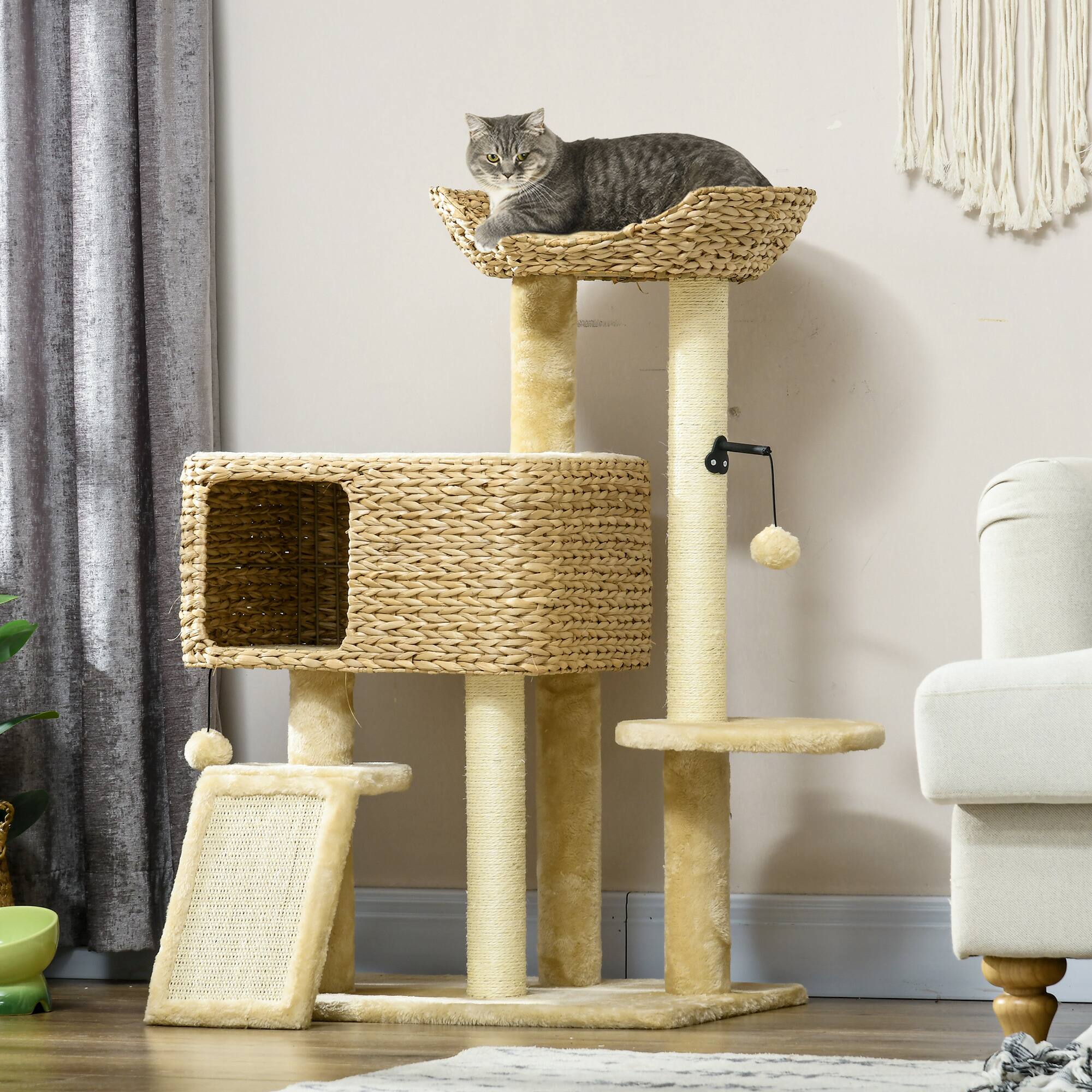 Alt View 1. Pawhut - Cat Tree for Indoor Cats w/ Scratching Posts - Beige.