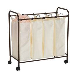 Hivvago - Farmhouse 4 Section Removeable Bag Wheeled Laundry Sorter Cart - Beige Cream