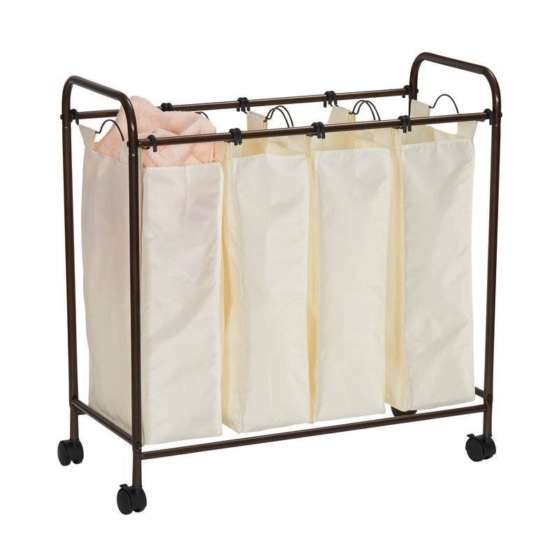 Front. Hivvago - Farmhouse 4 Section Removeable Bag Wheeled Laundry Sorter Cart - Beige Cream.
