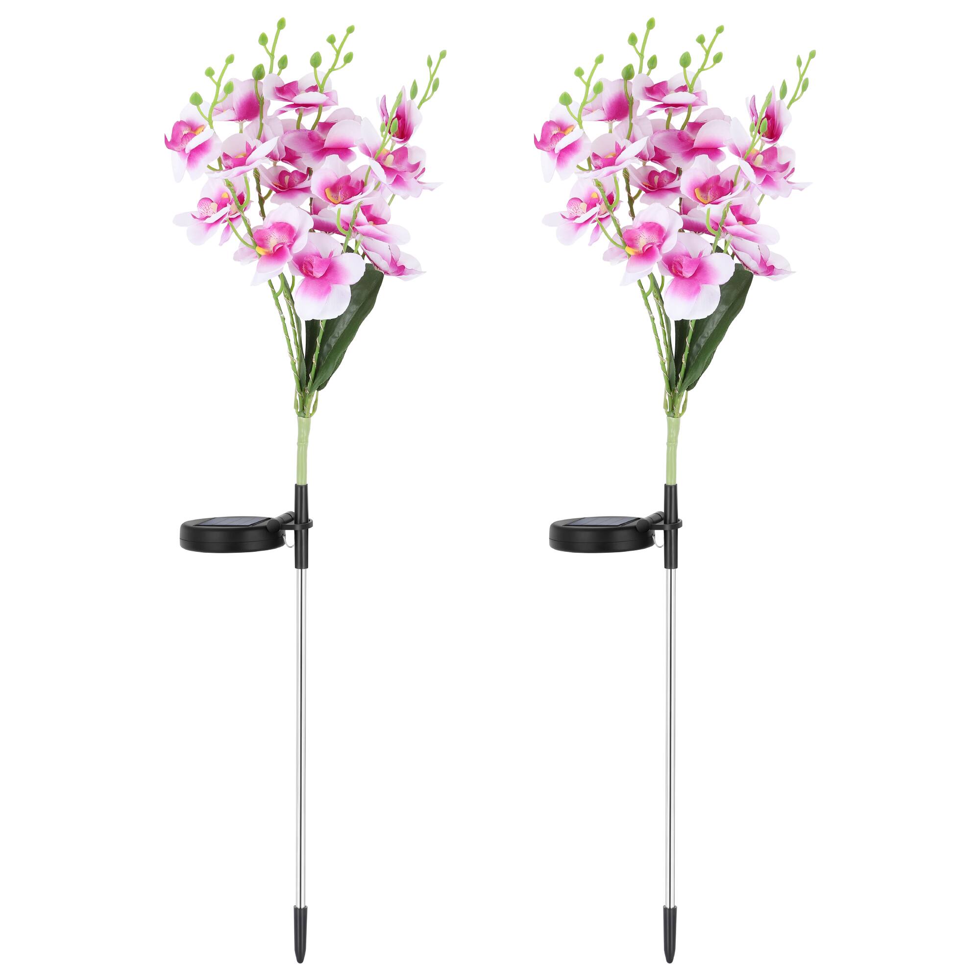 Angle. Oumilen - 2 Pack Solar RGB Phalaenopsis Orchid Garden Stake Lights – 2 Modes LED Artificial Flower Lamp for Yard.