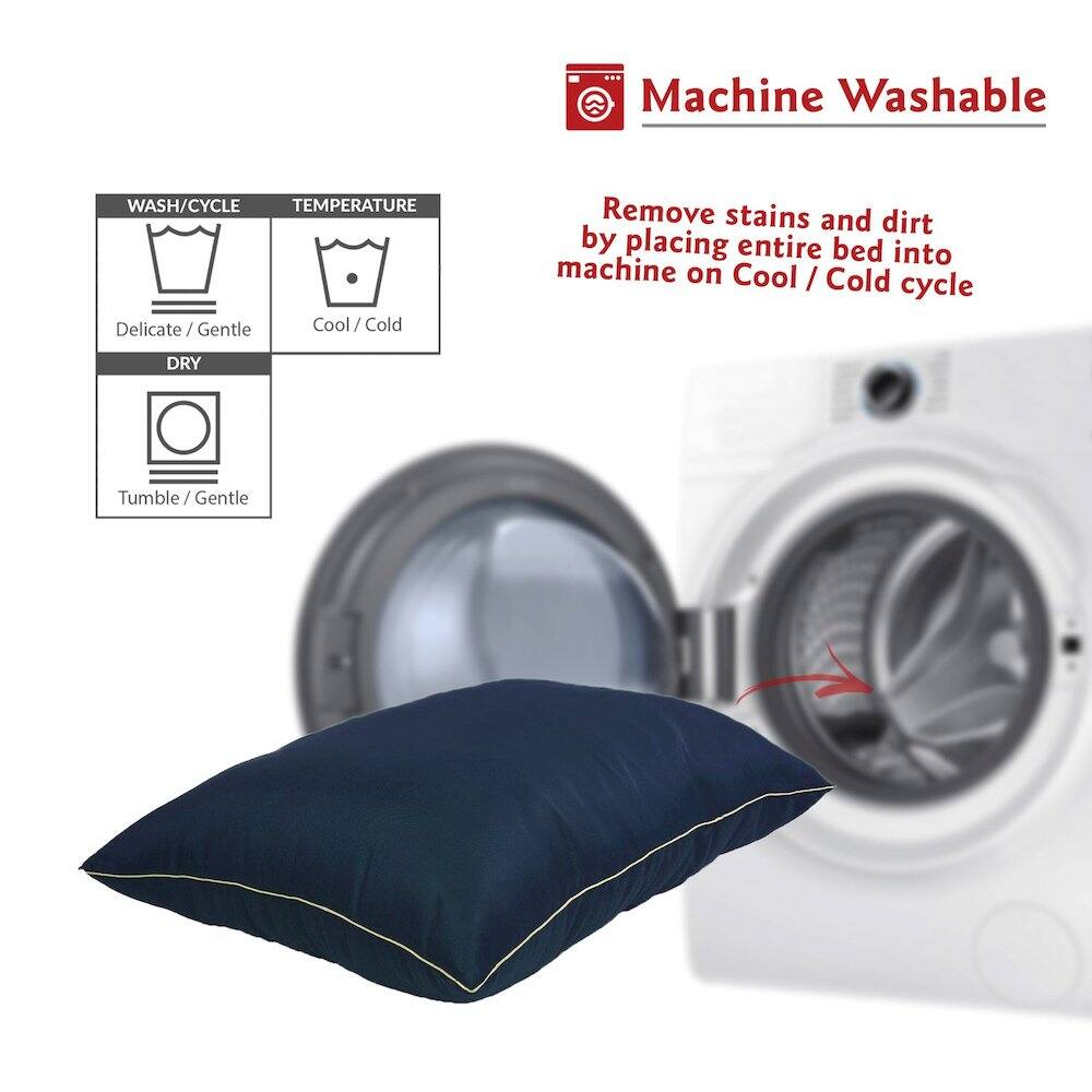 Machine Washable

WASH/CYCLE: Delicate / Gentle  
TEMPERATURE: Cool / Cold  

DRY: Tumble / Gentle  

Remove stains and dirt by placing entire bed into machine on Cool / Cold cycle