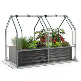Gymax - 4 x 2 x 3 FT Small Galvanized Raised Garden Bed w/Greenhouse Cover Windows Transparent - Black