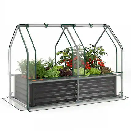 Front. Gymax - Gymax 4 x 2 x 3 FT Small Galvanized Raised Garden Bed w/Greenhouse Cover Windows Black & Transparent - Black.