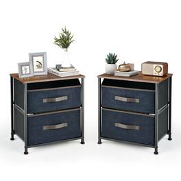 Gymax - 2PCS Nightstand End Side Table Dresser w/ 2 Pull-out Fabric Drawers for Bedroom - Rustic Brown