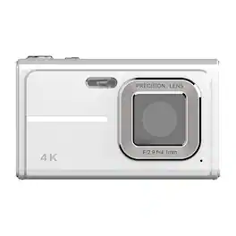 Cluzine - 4K Digital Camera, 48MP White Compact Camera with AF Auto Focus & Removable Battery