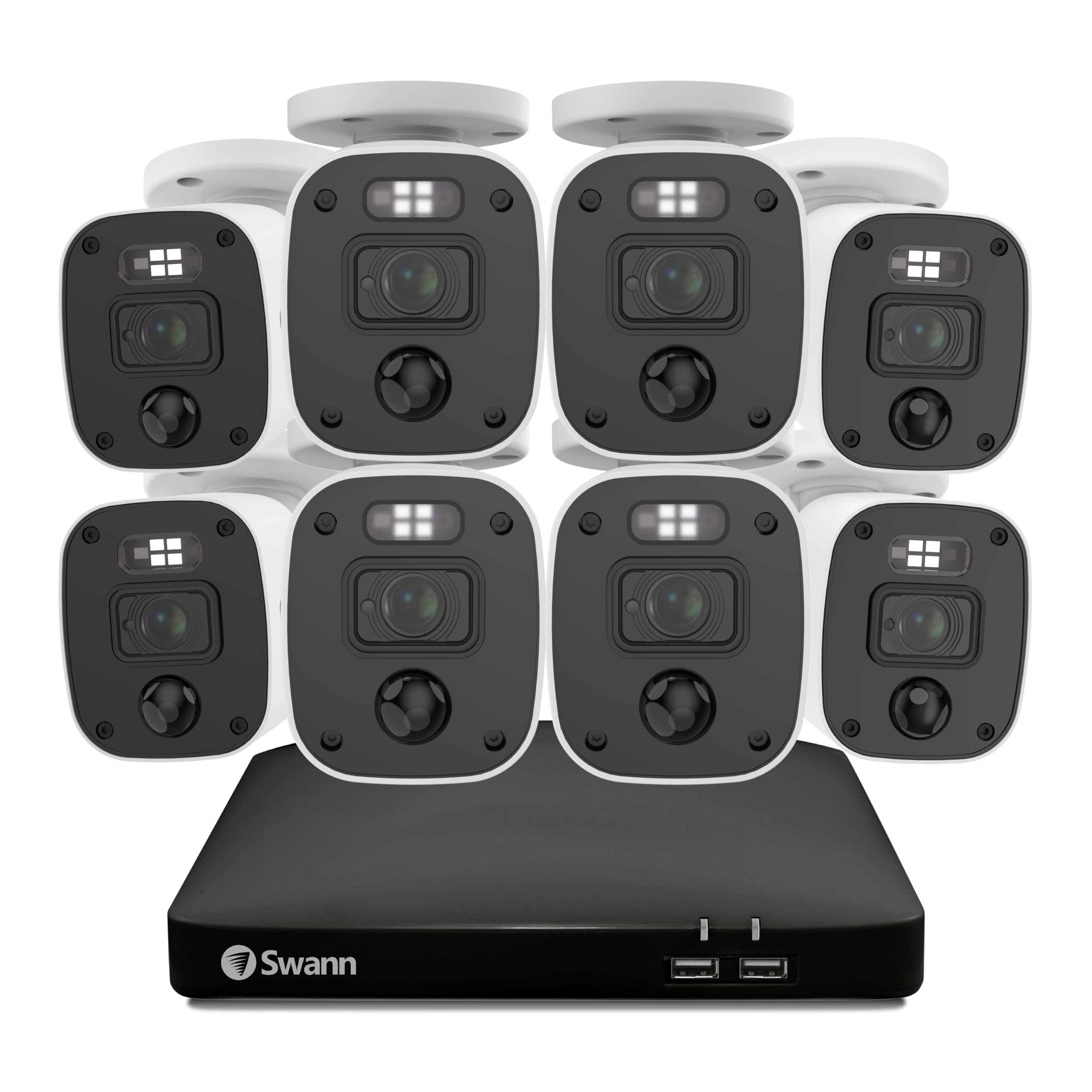Swann - SwannForce 4K Security Camera System, 8x Bullet Analog CCTV Cameras, Microphone and Siren, DVR with 1TB Storage - White - Front_Zoom