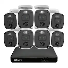 Swann - SwannForce 4K Security Camera System, 8x Bullet Analog CCTV Cameras, Microphone and Siren, DVR with 1TB Storage - White