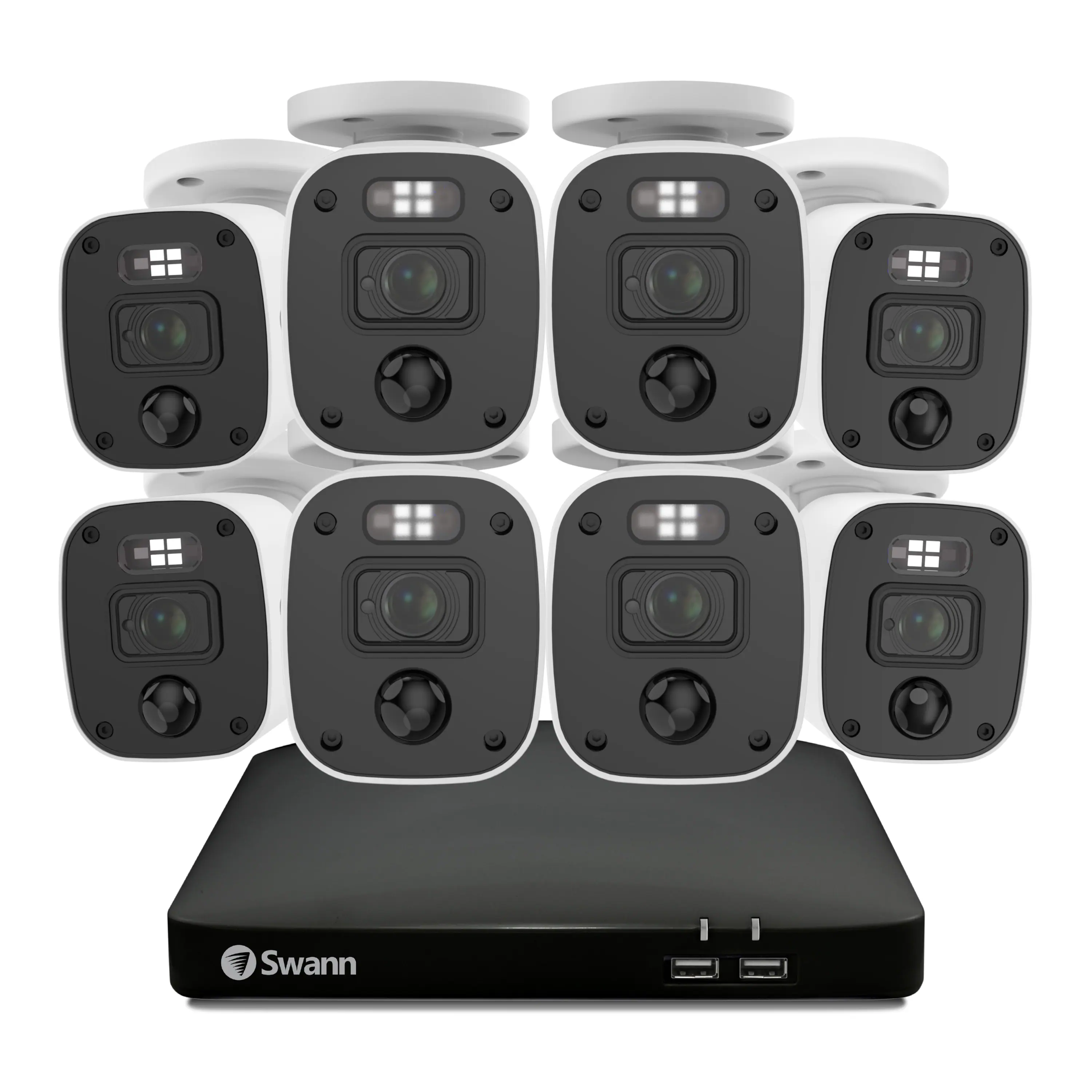 Front. Swann - SwannForce 4K Security Camera System, 8x Bullet Analog CCTV Cameras, Microphone and Siren, DVR with 1TB Storage - White.