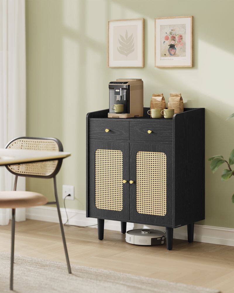 Back. Songmics Home - Sideboard Storage Cabinet – Black Compact and Elegant Indoor Storage Solution - Black.