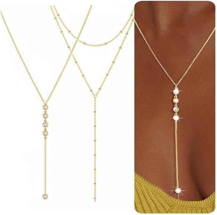 Live At Space Gold Necklaces for Women, Dainty 14k Plated Y Shaped