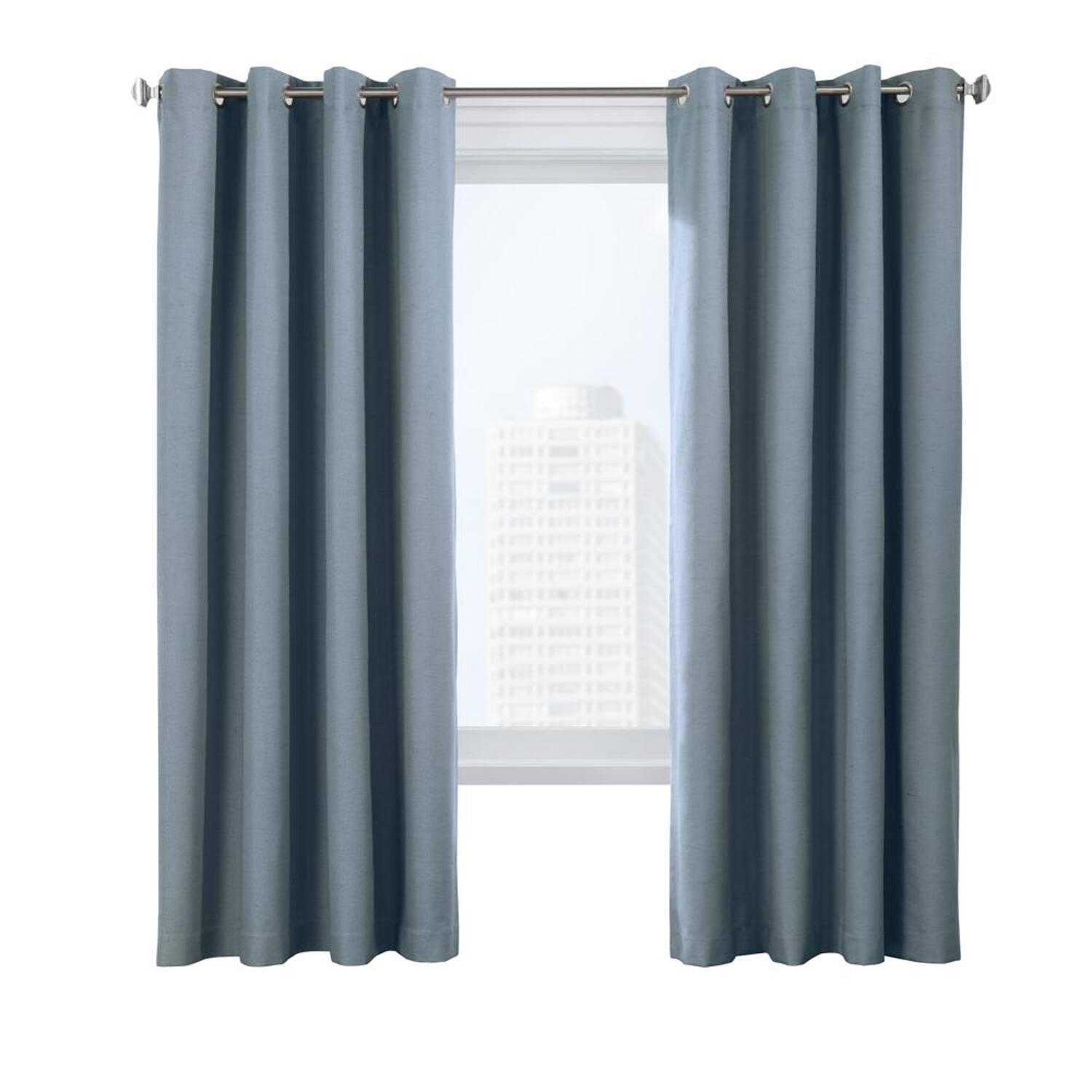 Commonwealth Home Fashions - Thermaplus Ventura Blackout Grommet Curtain Panel Pair Frame Windows with Slub Textured Motif Each 78" x 84" - Blue