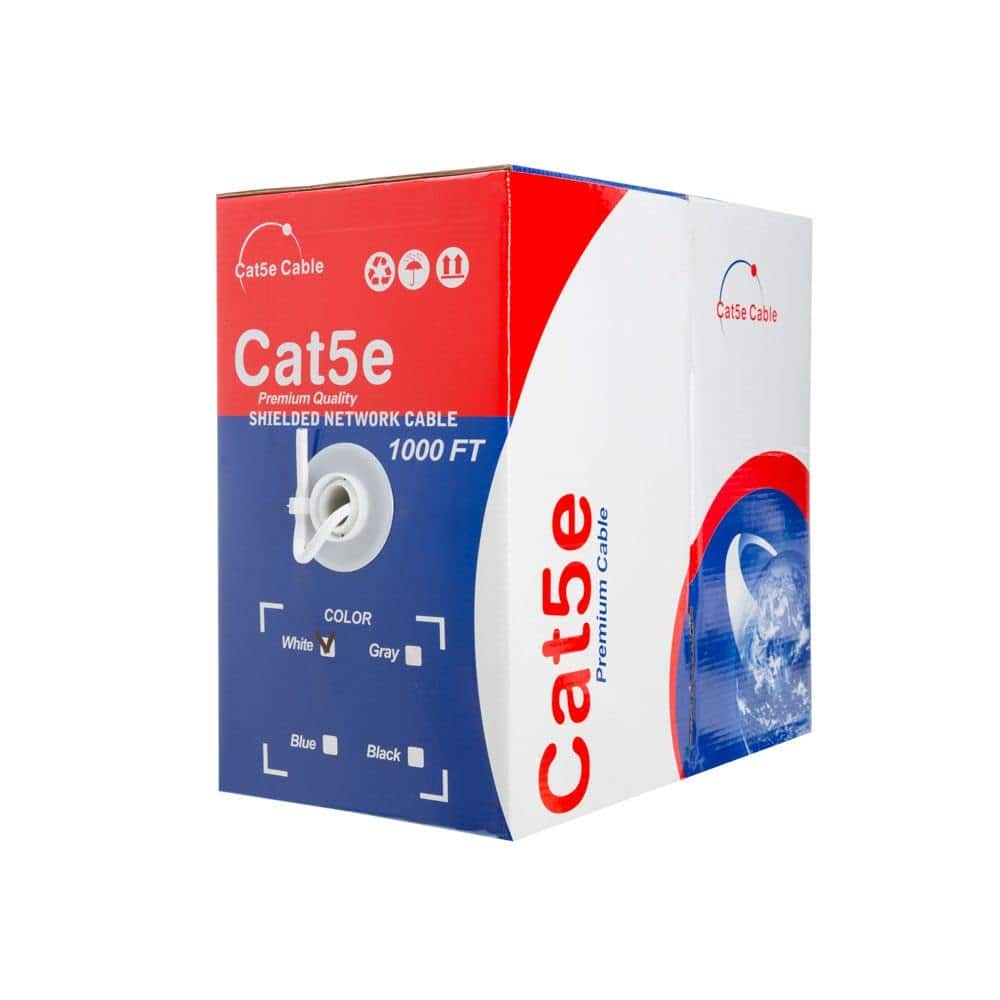 Cables Direct Online - Cat5e FTP Ethernet Cable 1000ft Pull Box Solid 24AWG Shielded Bulk CCA Network Wire - White