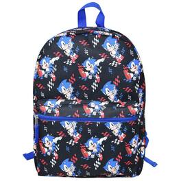 Sonic - the Hedgehog Black All Over Print 16" Kids School Backpack with a Small Front Pocket & Side Mesh Pockets - Assorted Pre-Pack