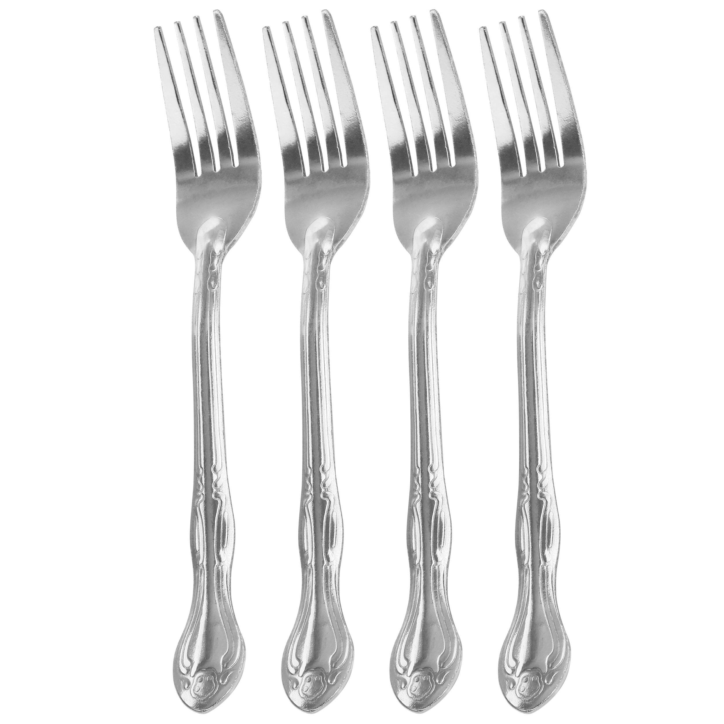 Front. Gibson - Gibson Home Abbie 4 Piece Stainless Steel Dinner Fork Set - Silver.