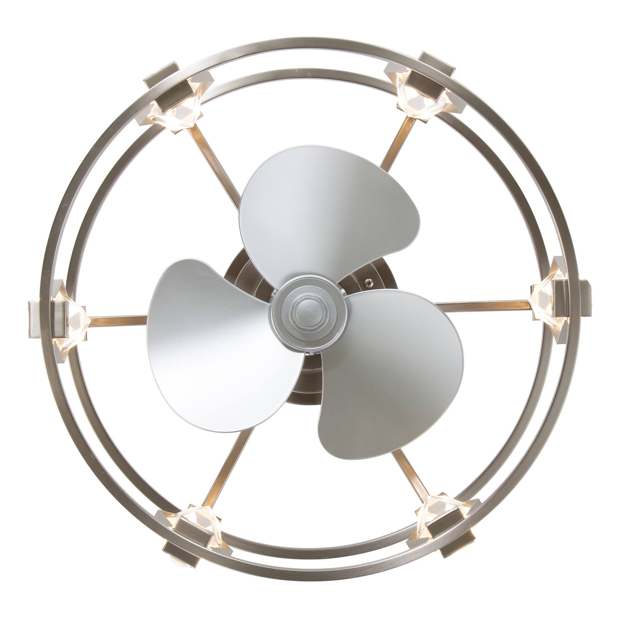 Alt View 9. Breezary - 20-Inch Indoor Flush Mount Caged Ceiling Fan with 3 ABS Blades, DC Motor, 6-Speed Remote Control, Timer, Modern Design - Satin Nickel and Silver.