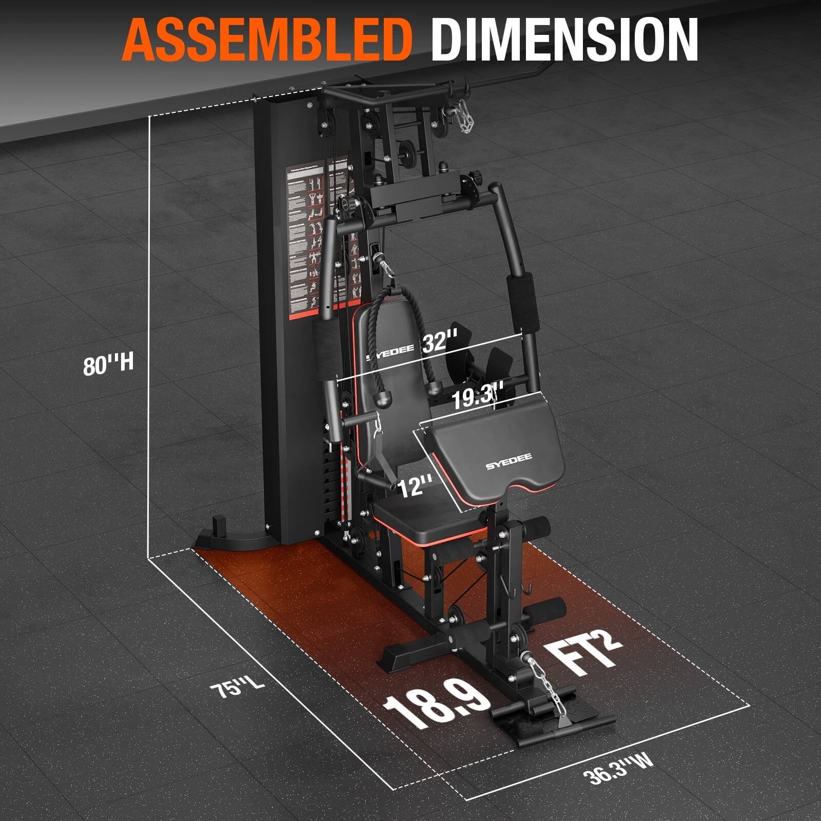 ASSEMBLED DIMENSION

80"H  
32"  
19.31"  
12"  
75"L  
18.9 FT²  
36.3"W