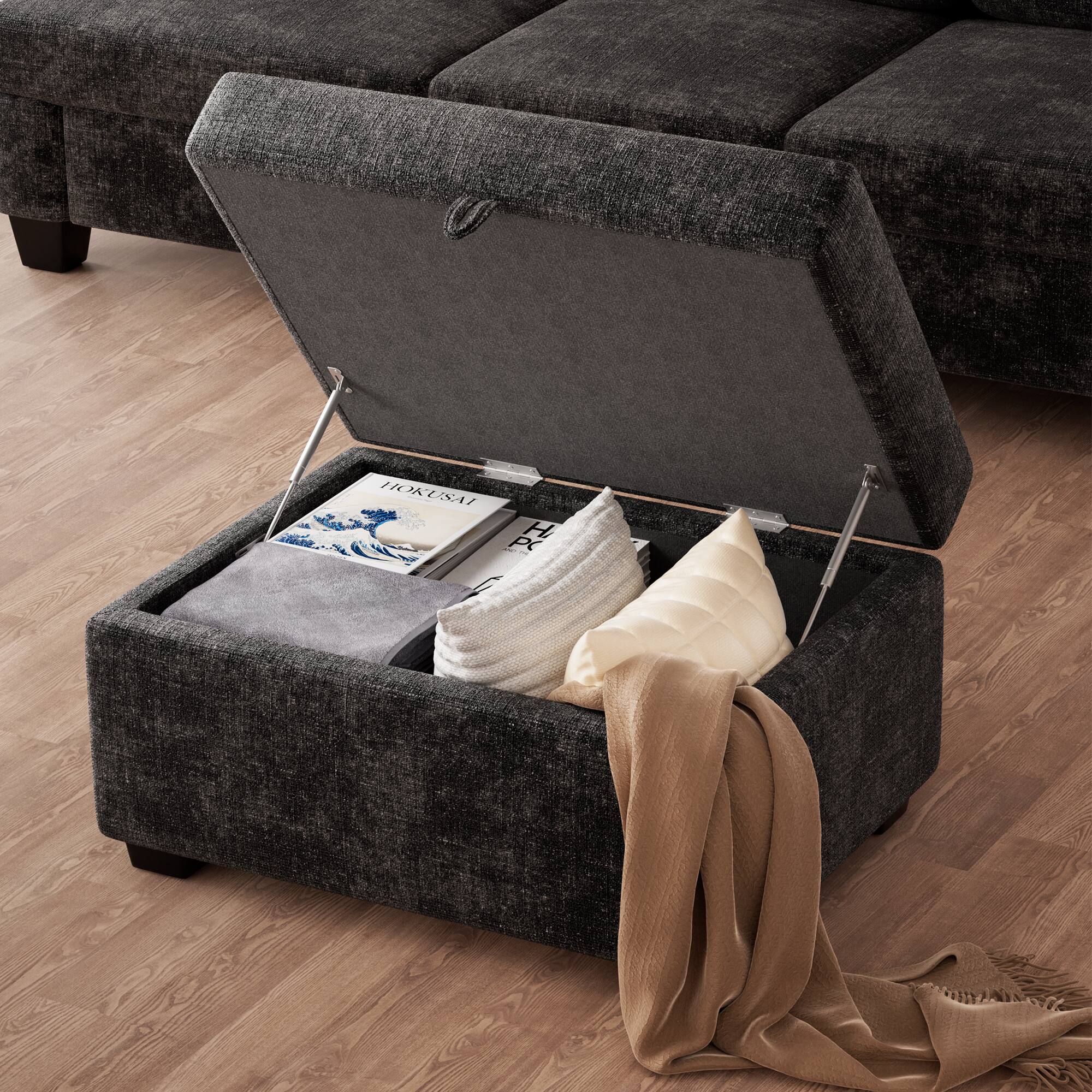 Alt View 4. KERDOM - 85'' Wide 3 Seat Sofa Couch Velvet with with Chaise Longue, Deep Seats, Upholstered Convertible Sofa, 900lbs Capacity - Dark Grey - Ottoman Only.