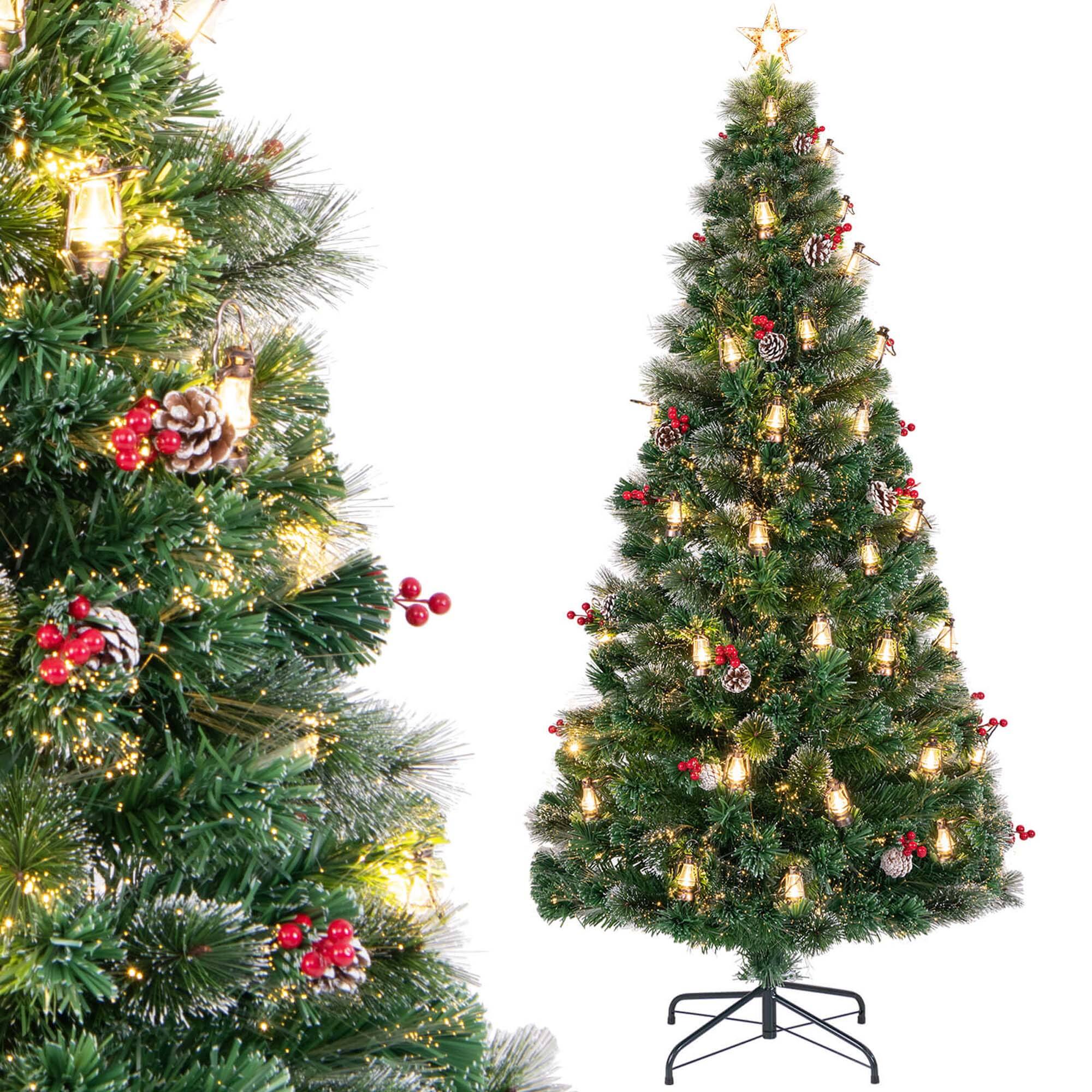 Front. Costway - Costway 7 FT Christmas Tree Artificial Xmas Tree with 8 Lighting Modes 80 Warm LED Lights - White,Green.