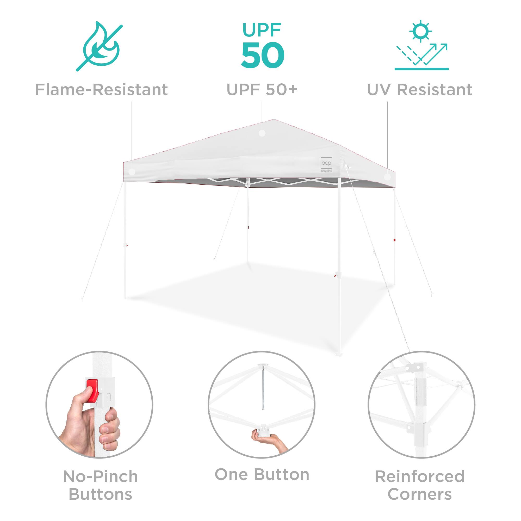 - Flame-Resistant
- UPF 50+
- UV Resistant
- No-Pinch Buttons
- One Button
- Reinforced Corners