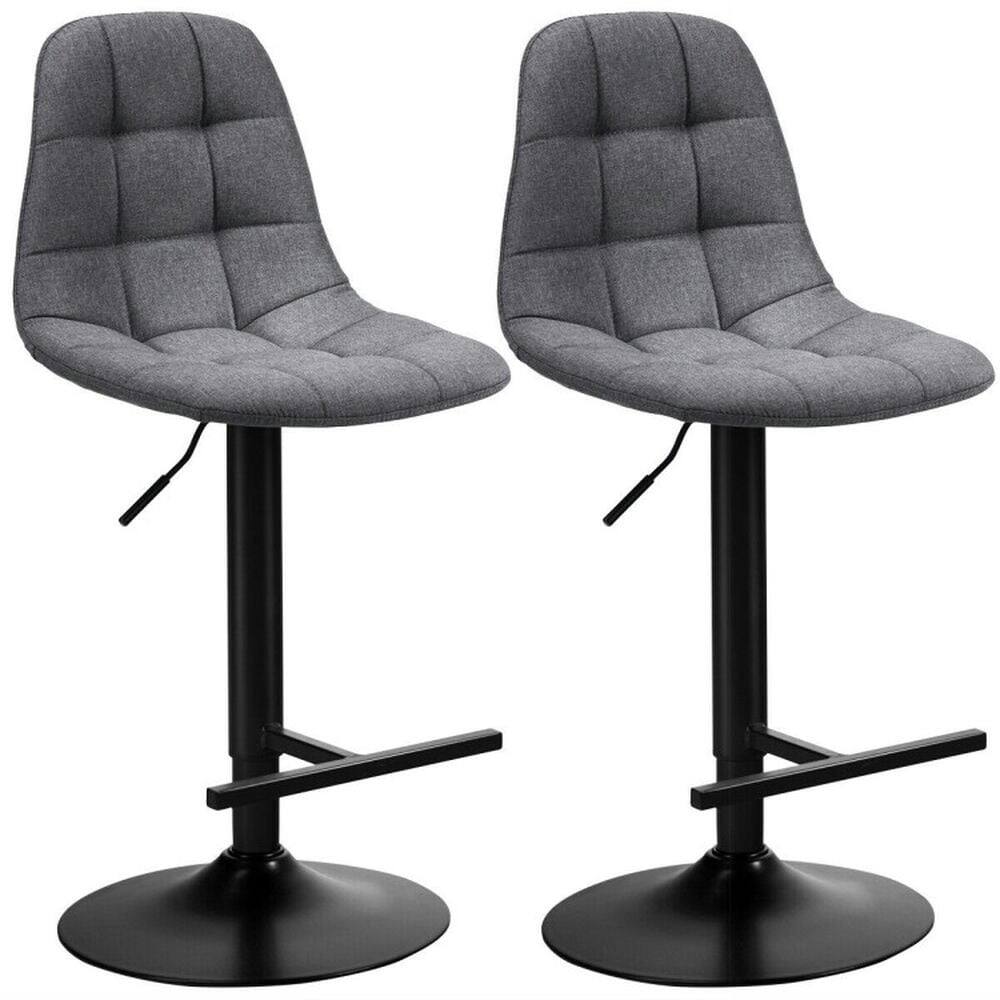 Front. Kadyn - 2Pcs Adjustable Bar Stools Swivel Counter Height Linen Chairs -Gray, for Kitchen Island - Gray.