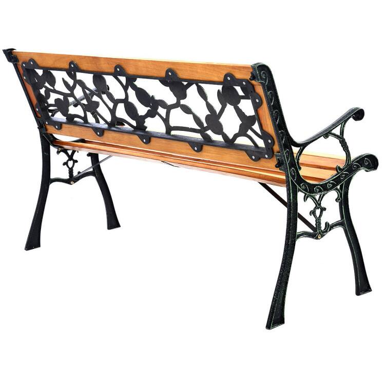 Alt View 2. Mondawe - 49.5 Inch Patio Park Garden Porch Chair Bench with Cast Iron and Solid Wood - Brown.