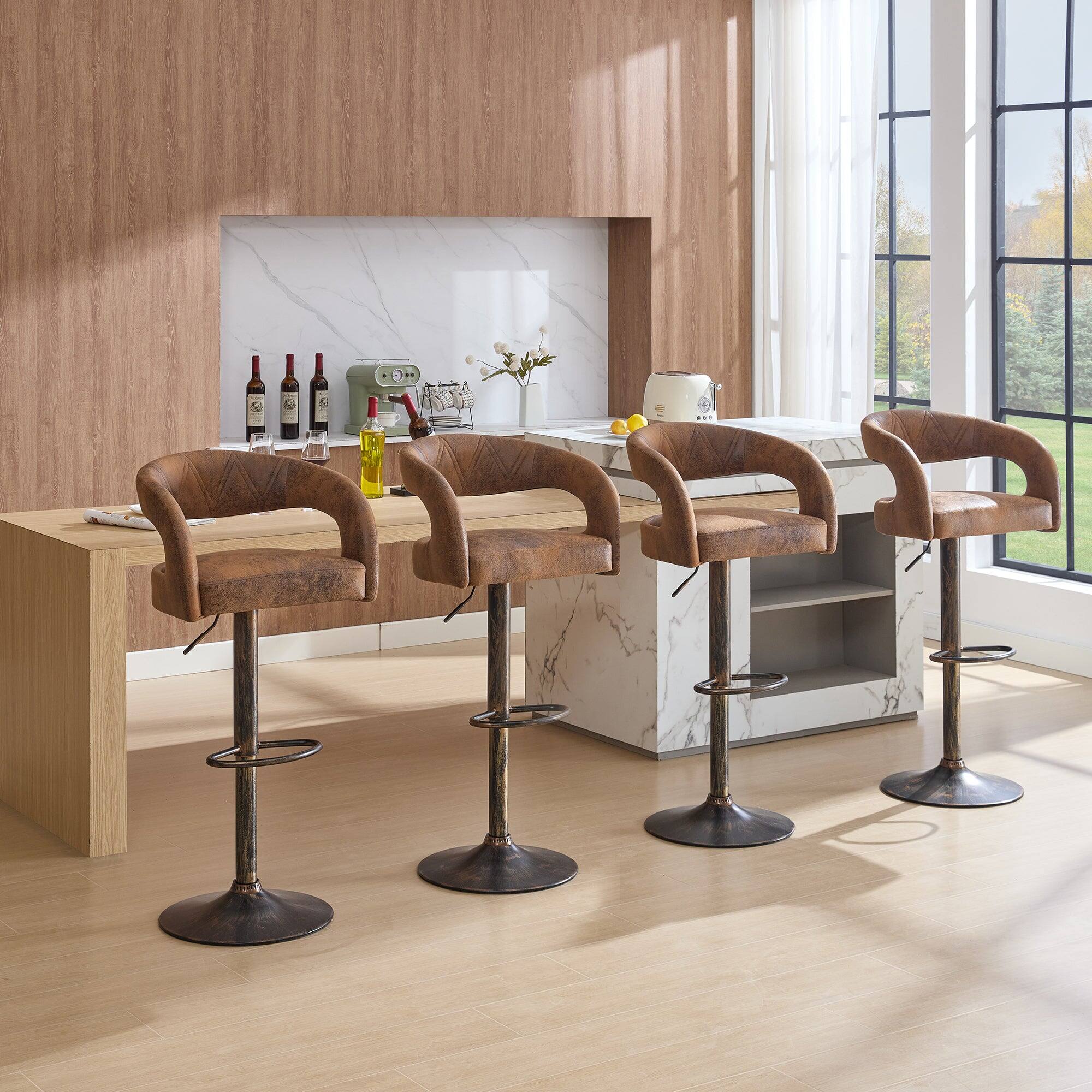 Back. Vecelo - Set of 2 PU Leather  Bar Stools with Adjustable Height ,360° Rotation, 330lb Capacity for Kitchen Island & Cafe - Dark Brown.