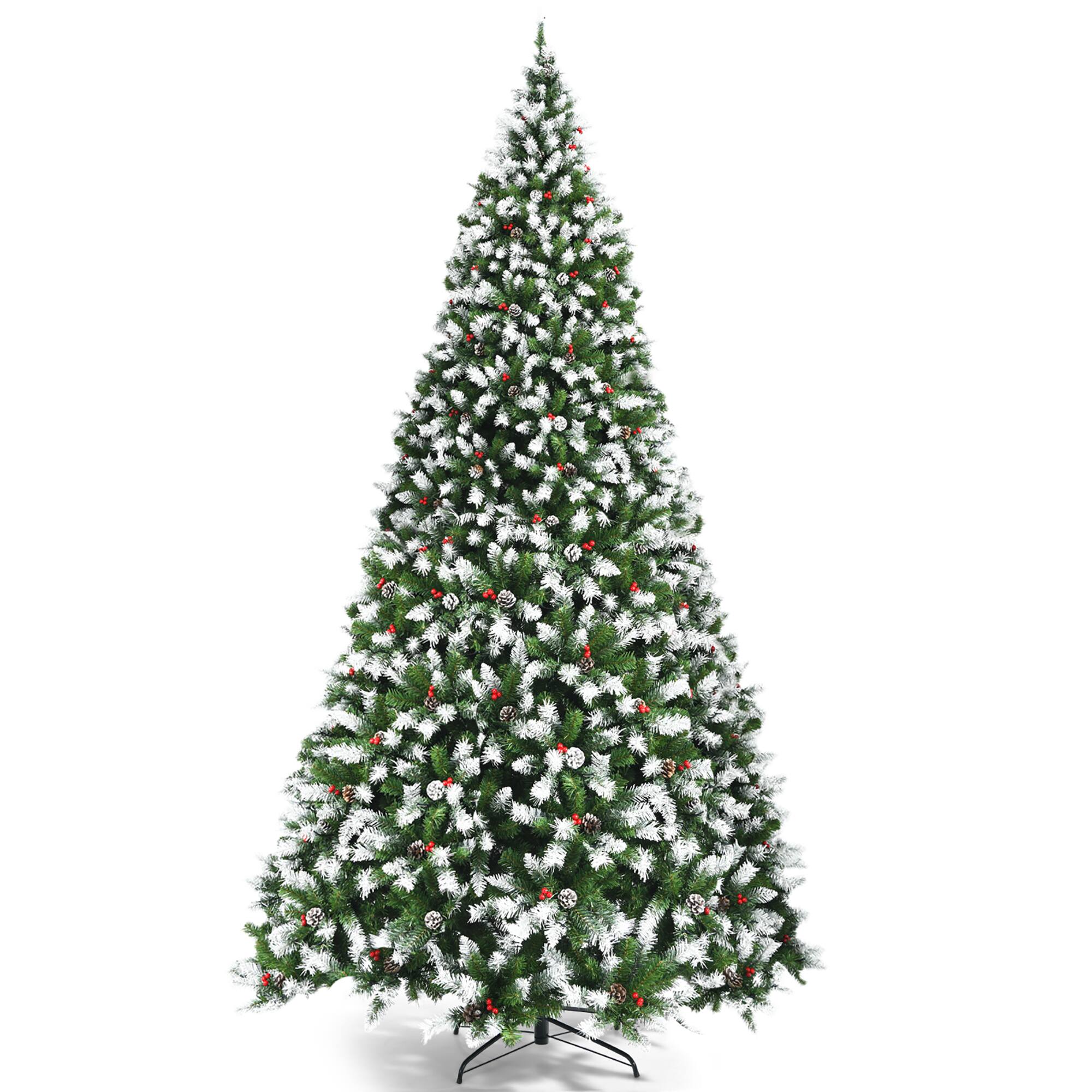 Alt View 1. Costway - 9ft Pre-lit Snowy Christmas Tree 2058 Tips with Pine Cones & Red Berries - Green.