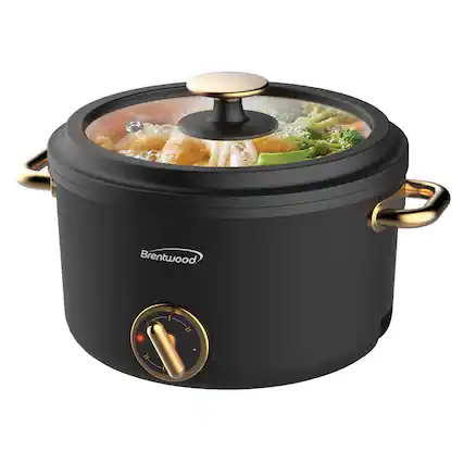 Front. Brentwood - Brentwood 700-watt 2.6-qt. Multifunction Electric Hot Pot Cooker With Ceramic Non-stick Coating And Food Steamer - Black.