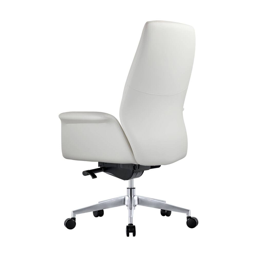 Back. LeisureMod - Summit Leather Office Chair with Durable Metal Frame, Adjustable Height, Swivel, Tilt, and Plush Cushion Support - White.