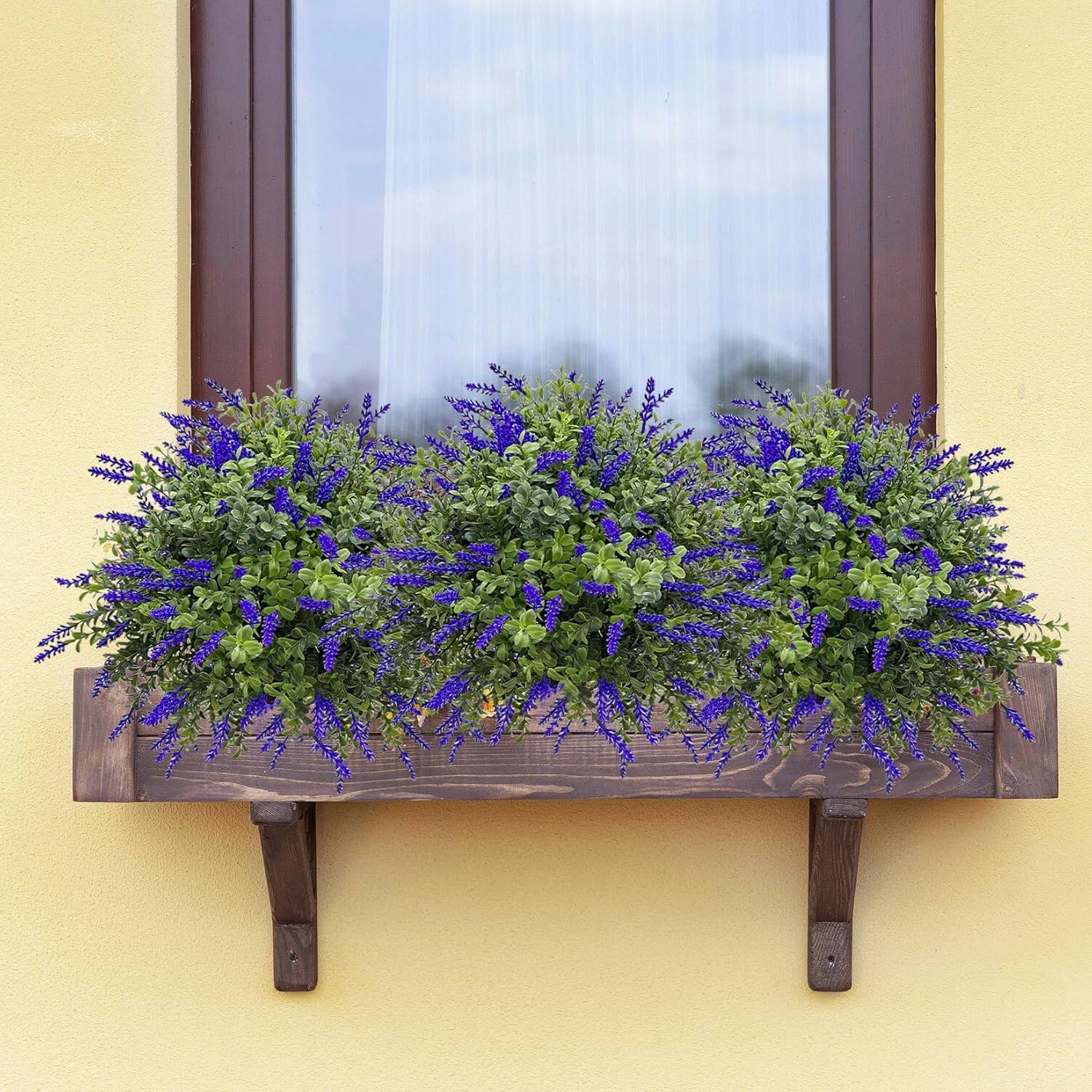 Alt View 3. Homhougo - Artificial Lavender Plant with Stake, Faux Purple Flower Bush for Outdoor & Indoor Decor, Patio, Garden, Porch, Window - Green.