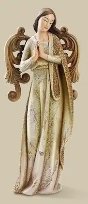 Roman - 9.75" Joseph's Studio Green Beautifully Ornate Weathered Angel Christmas Table Top Figure - Brown