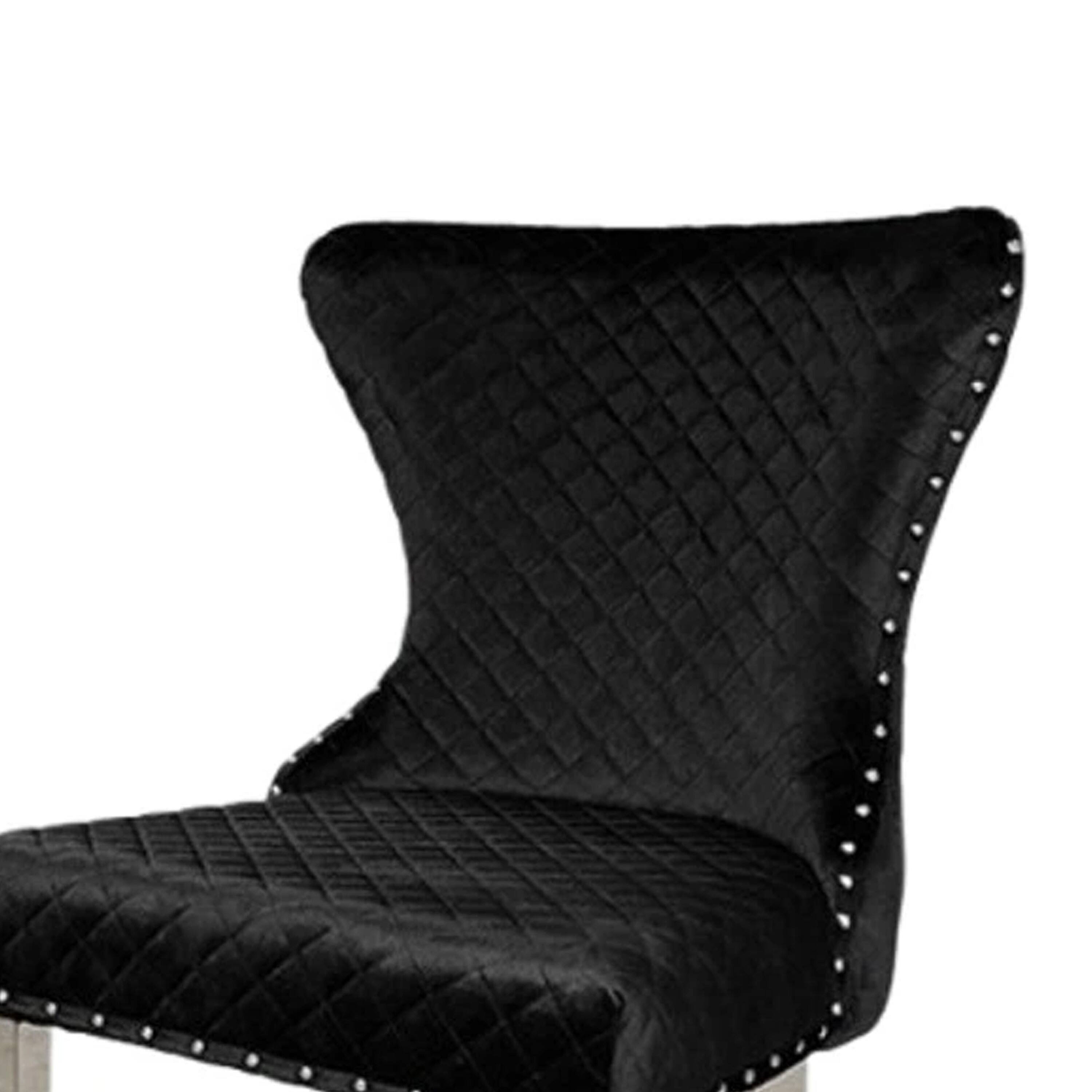 Alt View 2. Manhattan Lane - Anova Side Dining Chair Set of 2, Rivet Trim, Silver Stainless Steel, Black Fabric - Black, Silver.
