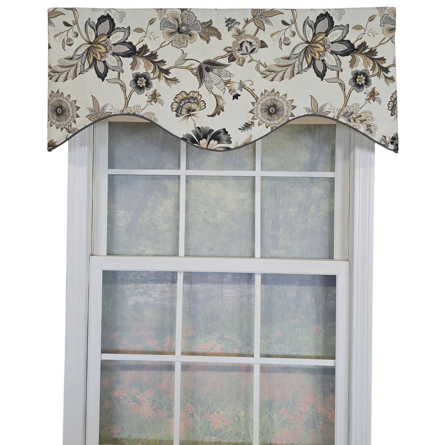 Front. RLF Home - RLF Home 100% Cotton Zanzibar Cornice With Poly/Cotton Ivory lining Rod Pocket Valance 50" x 17" Gray - Gray.