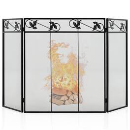 Ecooso - 3-Panel Fireplace Screen Spark Guard with Decorative Pattern for Home Fireplaces - Black